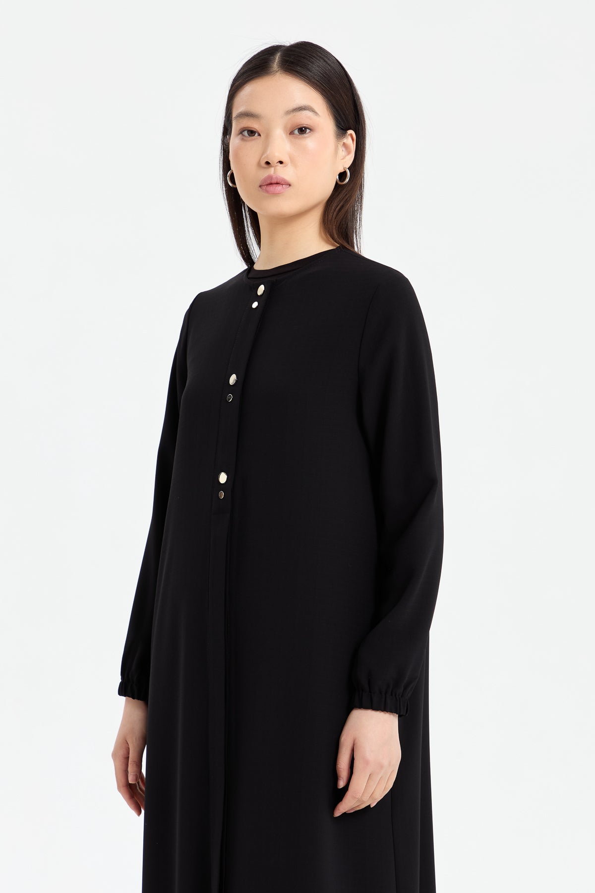 Abaya with Elasticated Sleeves - Black