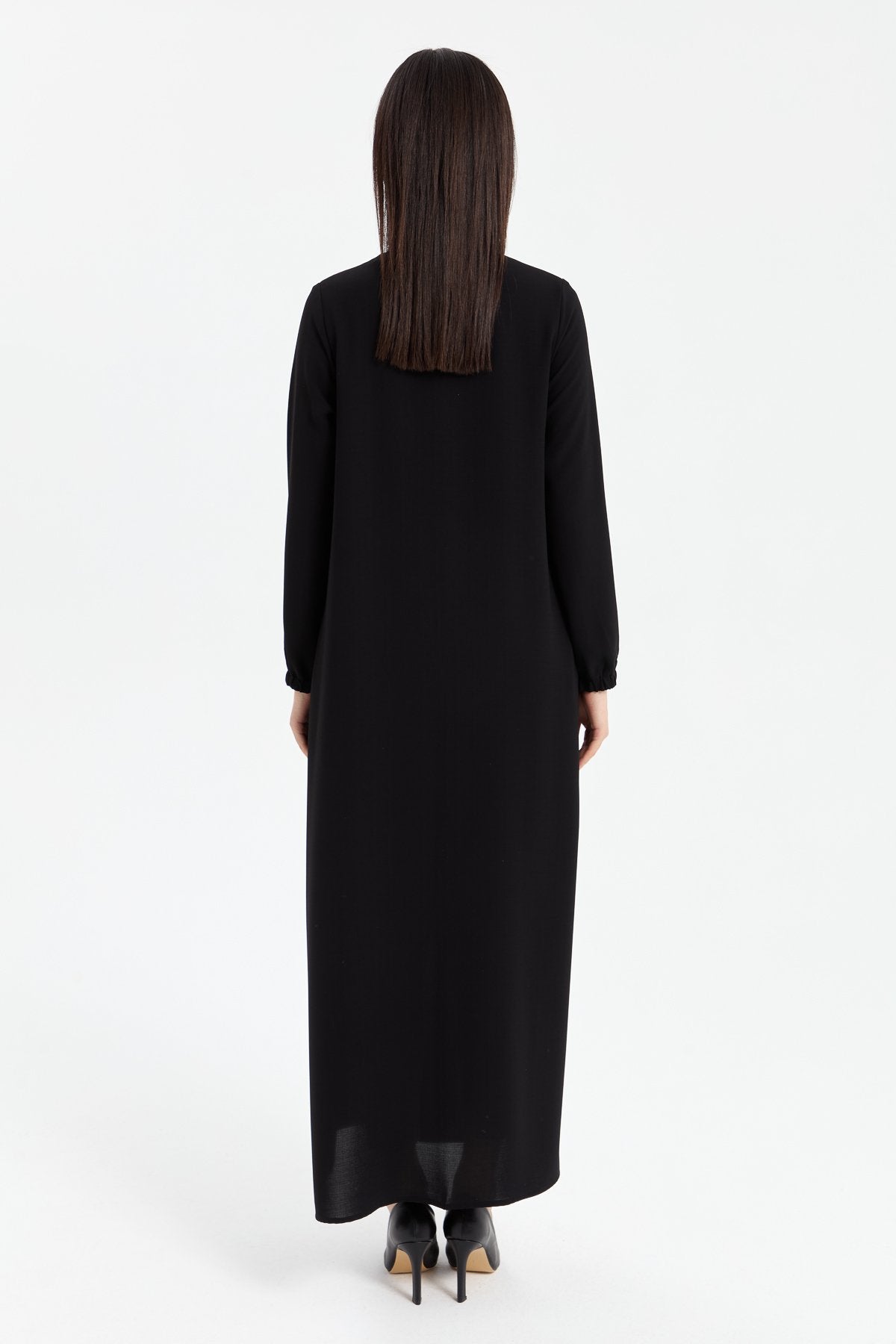 Abaya with Elasticated Sleeves - Black