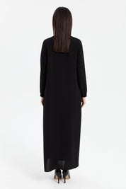 Abaya with Elasticated Sleeves - Black