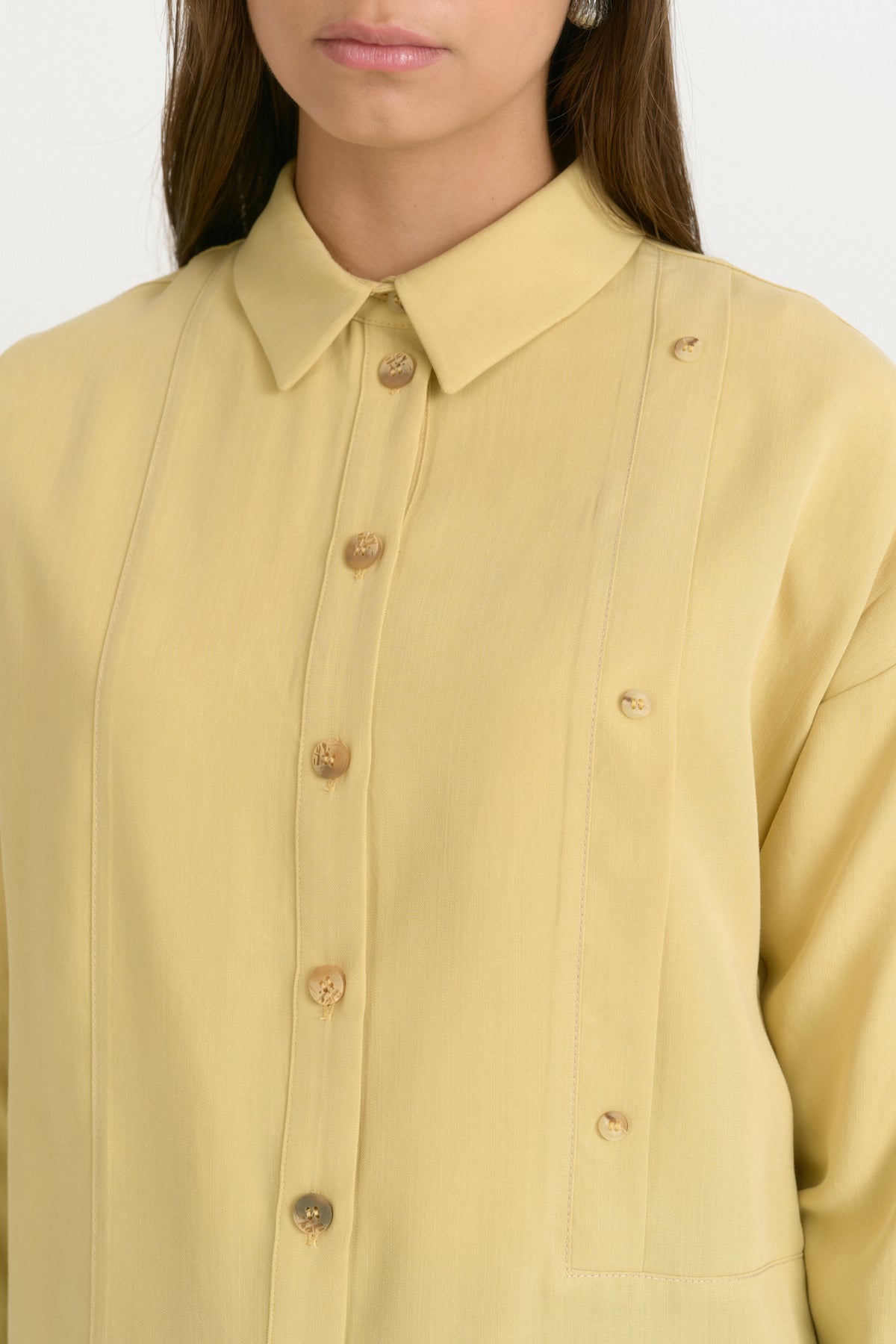 Kontrast Dikiş Detaylı Oversize Lyocell Tunik - Asit
