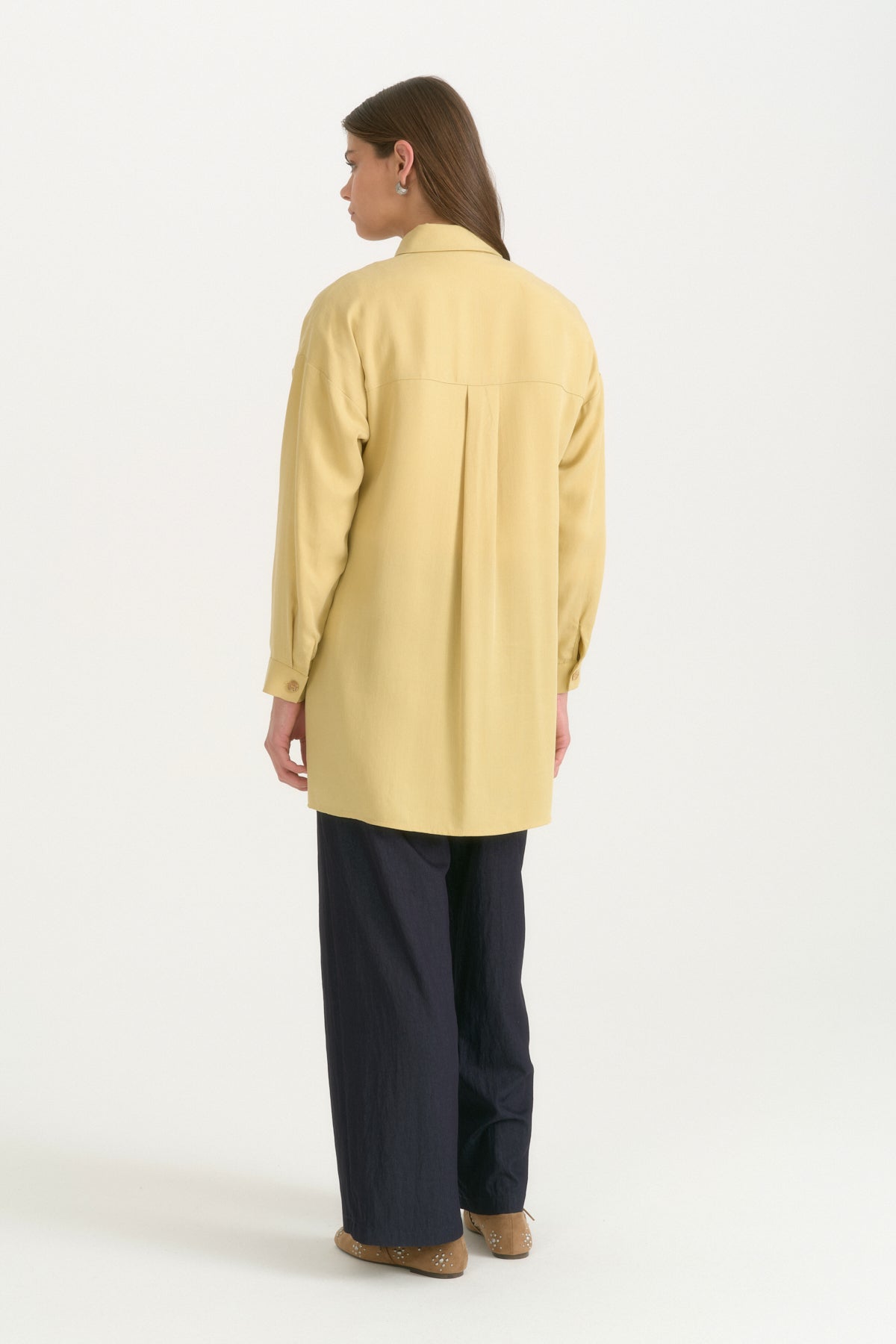 Kontrast Dikiş Detaylı Oversize Lyocell Tunik - Asit