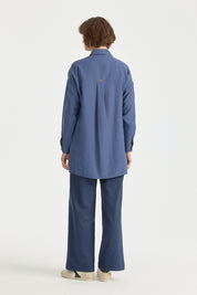 Contrast Stitch Detail Oversize Lyocell Tunic - Indigo