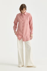 Contrast Stitch Detailed Oversized Lyocell Tunic - Powder