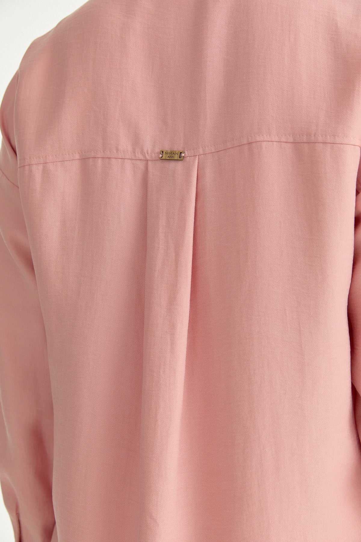 Contrast Stitch Detailed Oversized Lyocell Tunic - Powder