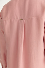 Contrast Stitch Detailed Oversized Lyocell Tunic - Powder