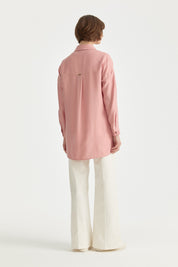 Contrast Stitch Detailed Oversized Lyocell Tunic - Powder