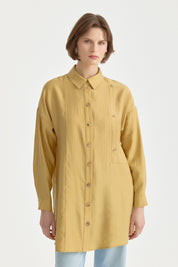 Contrast Stitch Detailed Oversize Lyocell Tunic - Saffron