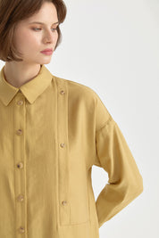 Contrast Stitch Detailed Oversize Lyocell Tunic - Saffron