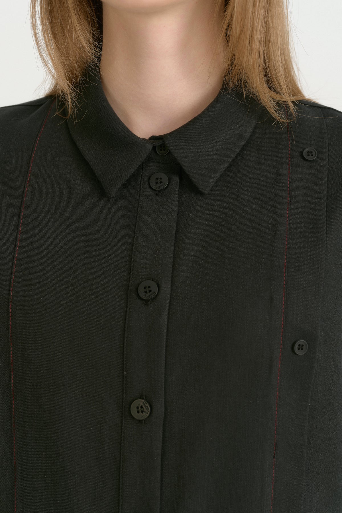 Kontrast Dikiş Detaylı Oversize Lyocell Tunik - Siyah