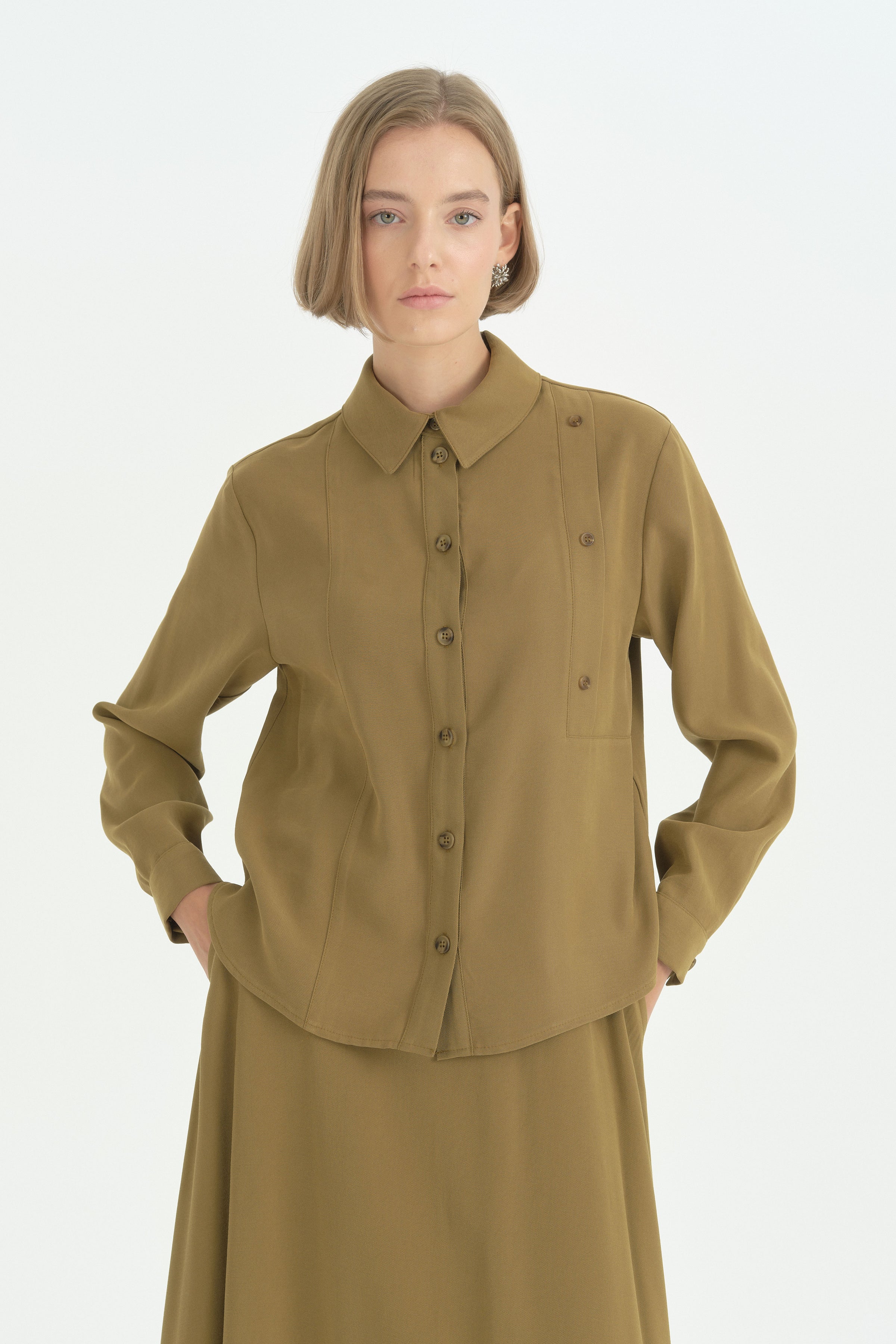 Kontrast Dikiş Detaylı Spor Takım - Olive