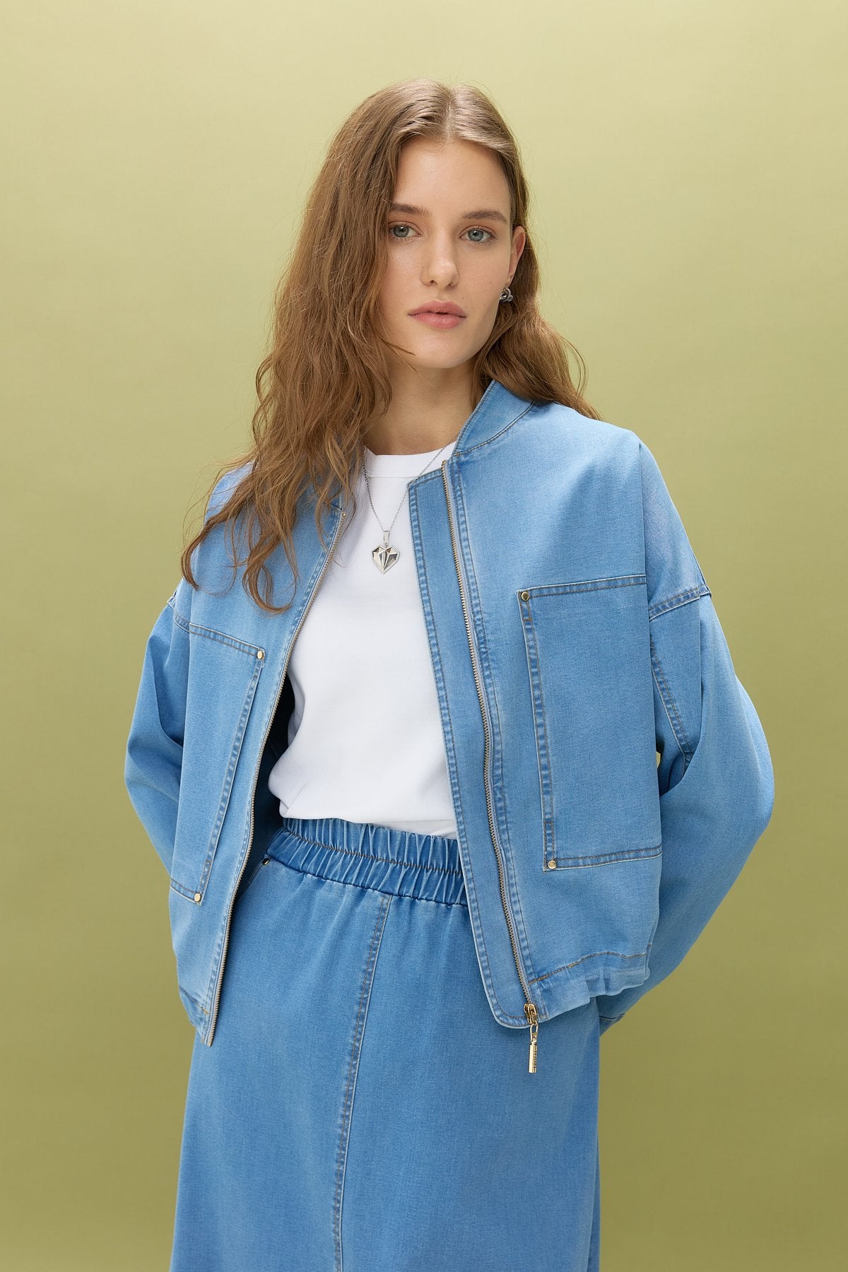 Denim Skirt and Jacket Set - Ice