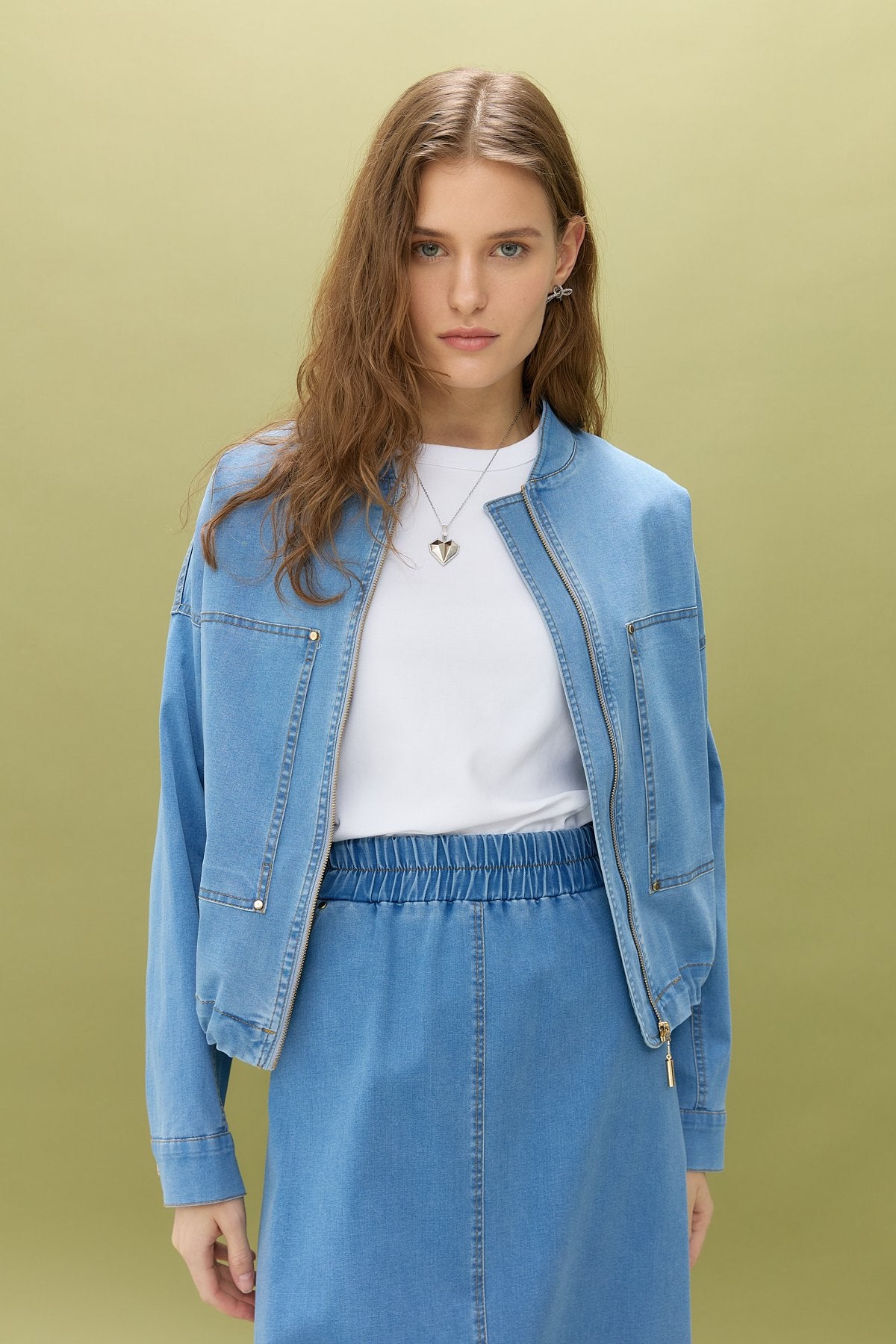 Denim Skirt and Jacket Set - Ice