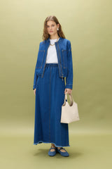 Denim Skirt and Jacket Set - Indigo