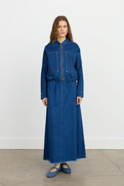 Denim Skirt and Jacket Set - Indigo