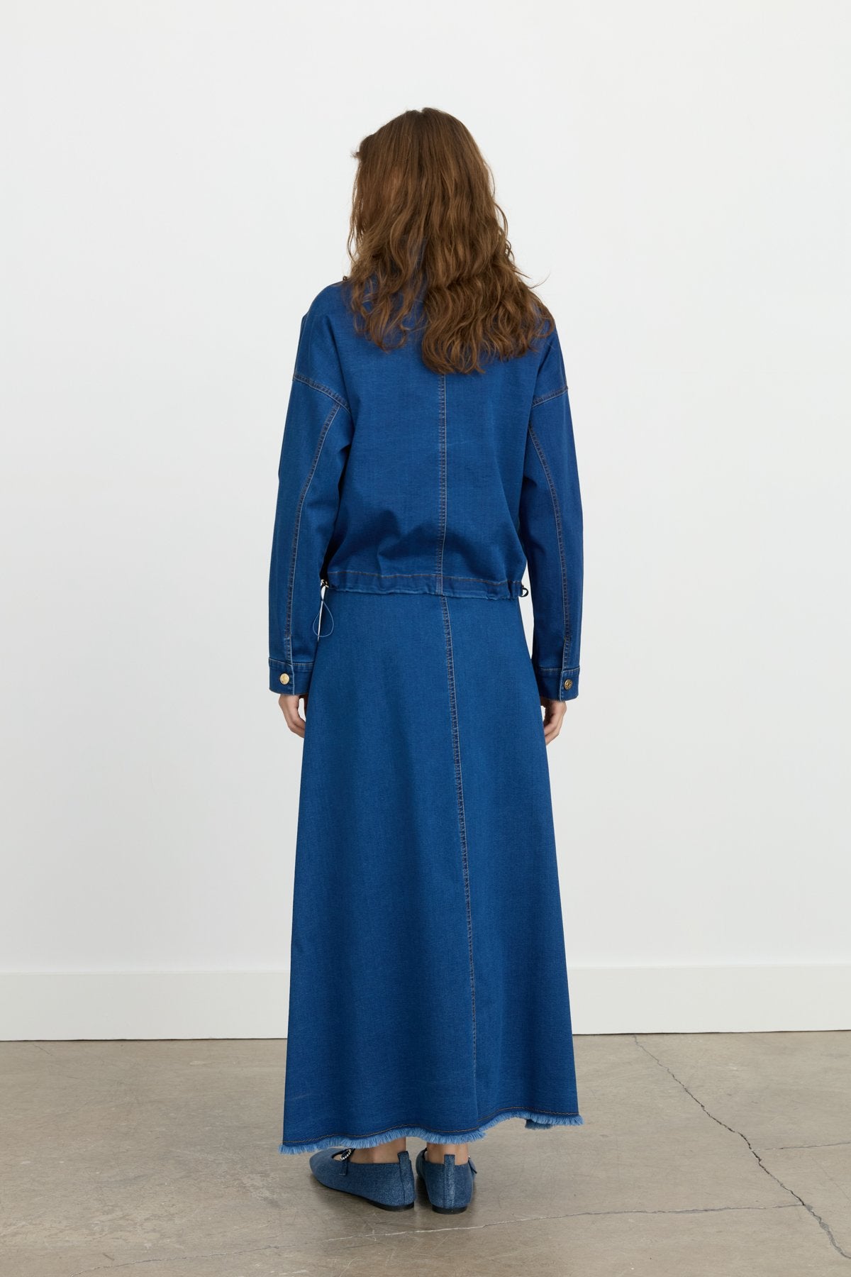 Denim Skirt and Jacket Set - Indigo