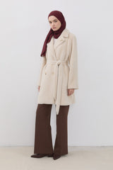 Double-Breasted Angora Coat - Beige