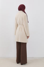 Double-Breasted Angora Coat - Beige