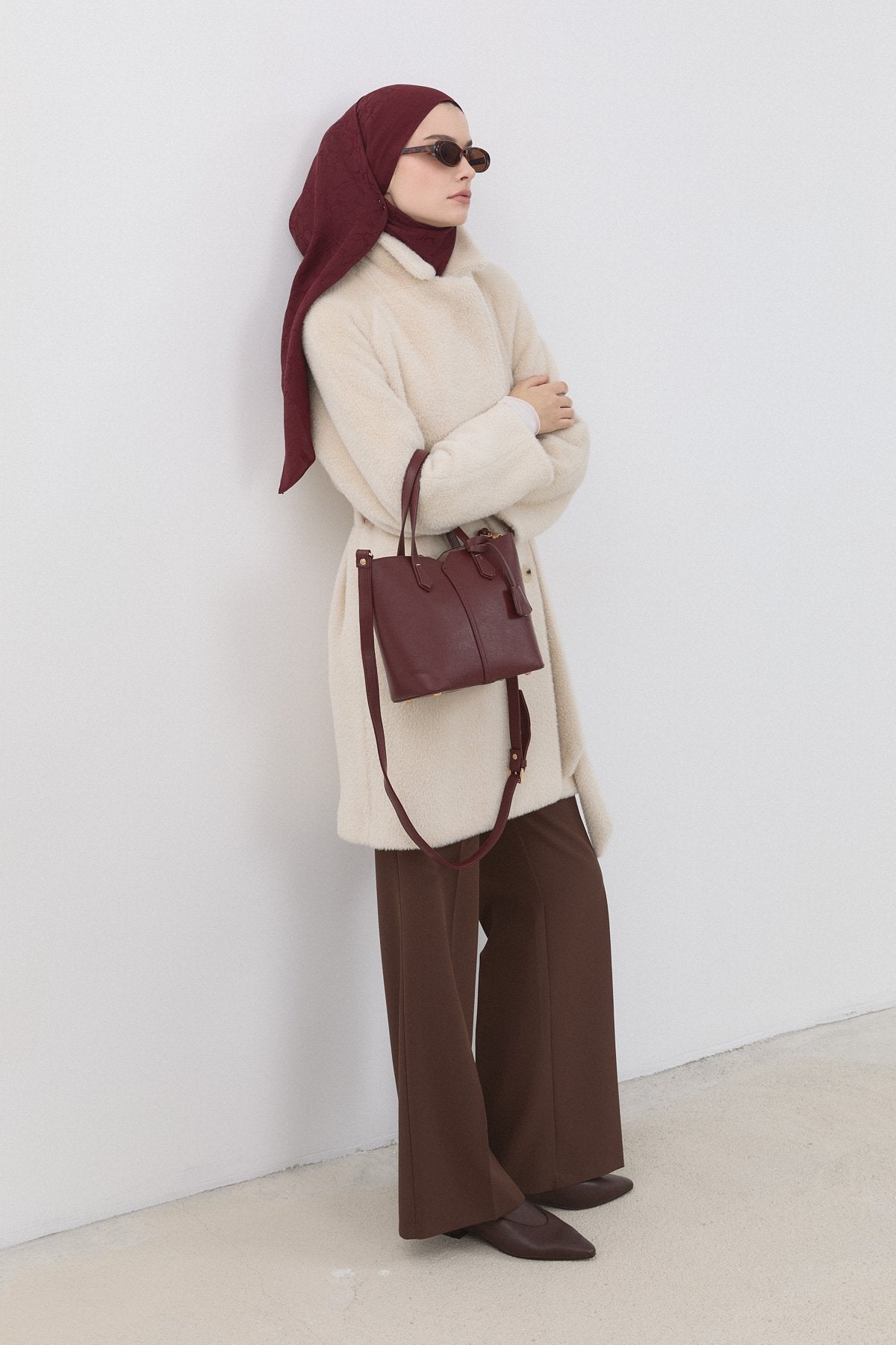 Double-Breasted Angora Coat - Beige