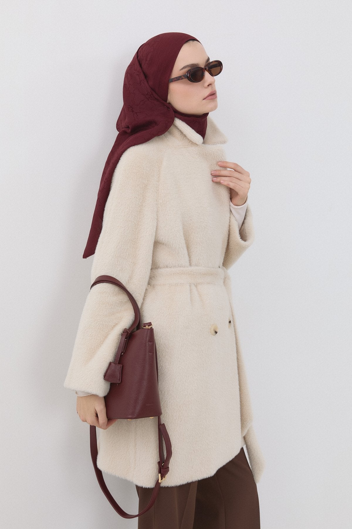 Double-Breasted Angora Coat - Beige