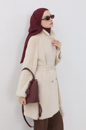 Double-Breasted Angora Coat - Beige