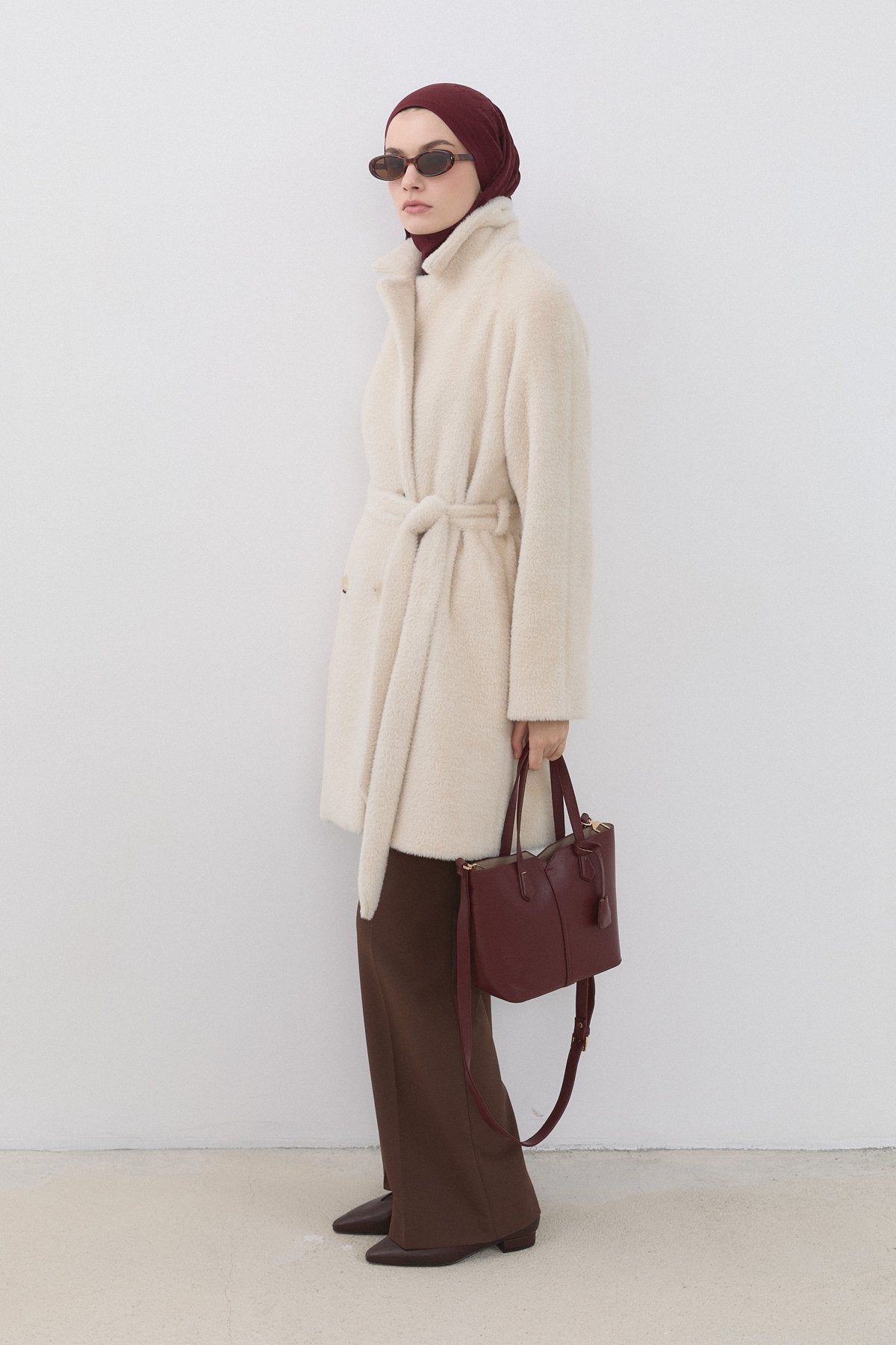 Double-Breasted Angora Coat - Beige