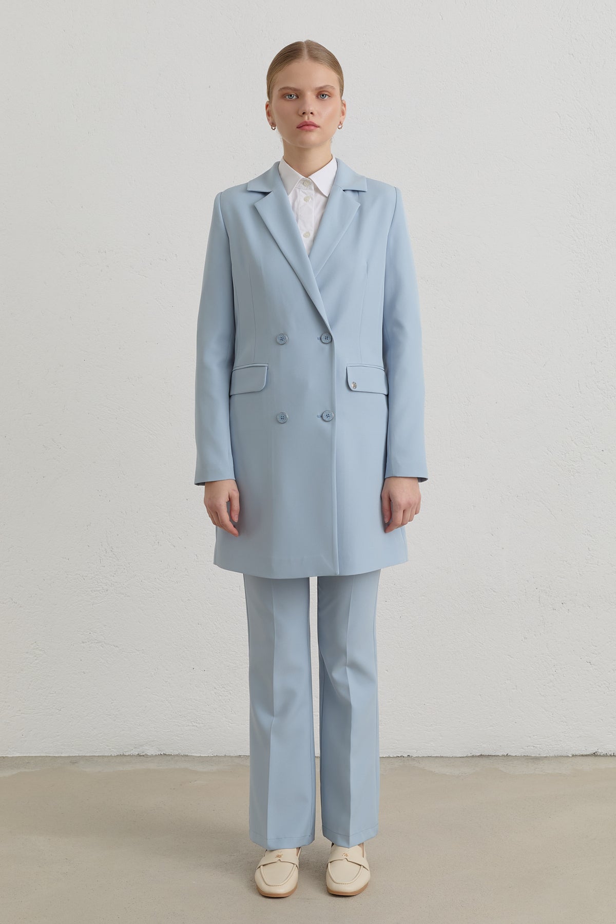Kruvaze Blazer Basic Ceket - Açık Mavi