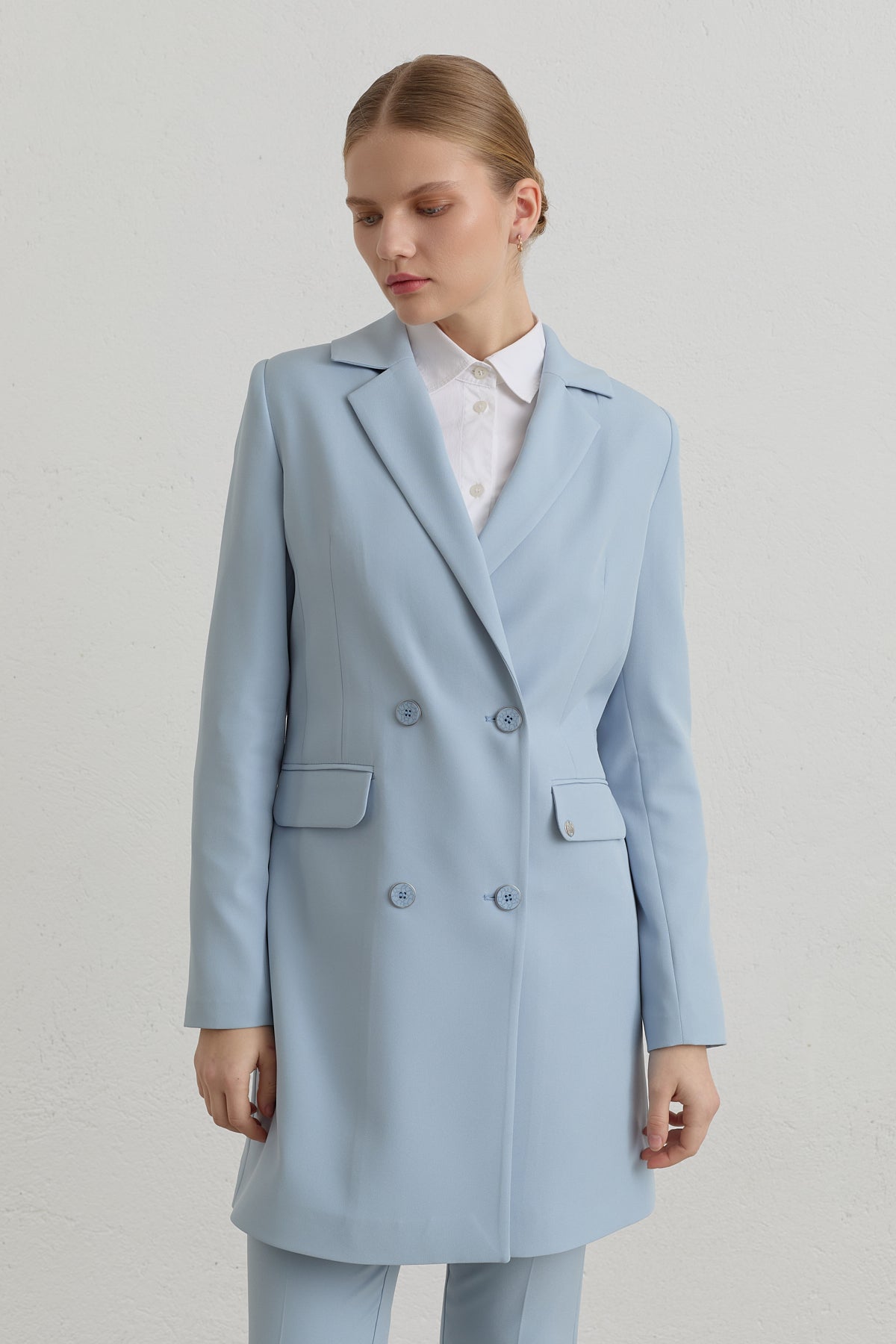 Kruvaze Blazer Basic Ceket - Açık Mavi