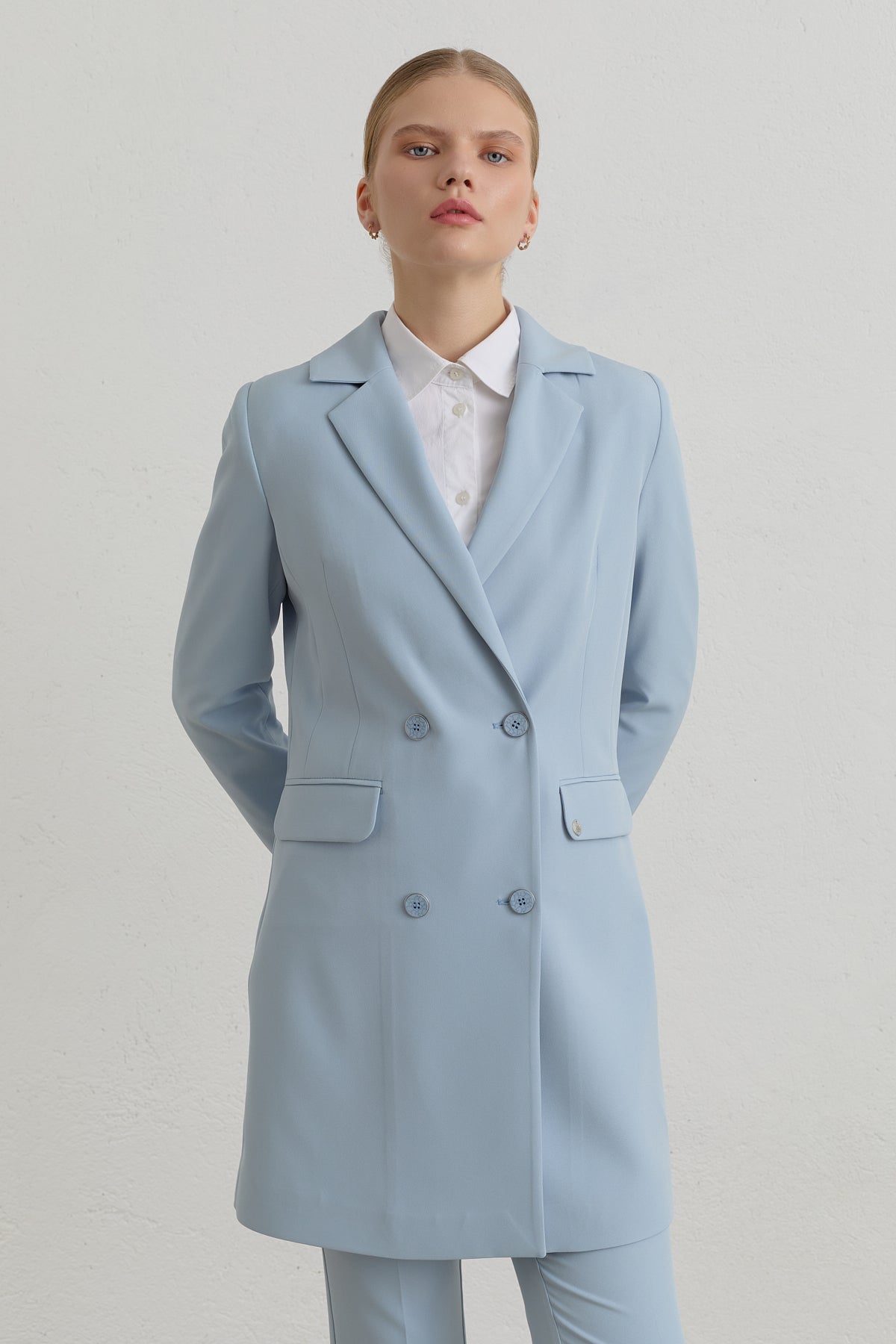 Kruvaze Blazer Basic Ceket - Açık Mavi