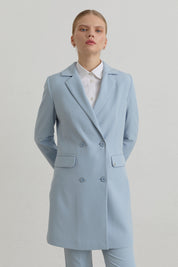 Kruvaze Blazer Basic Ceket - Açık Mavi