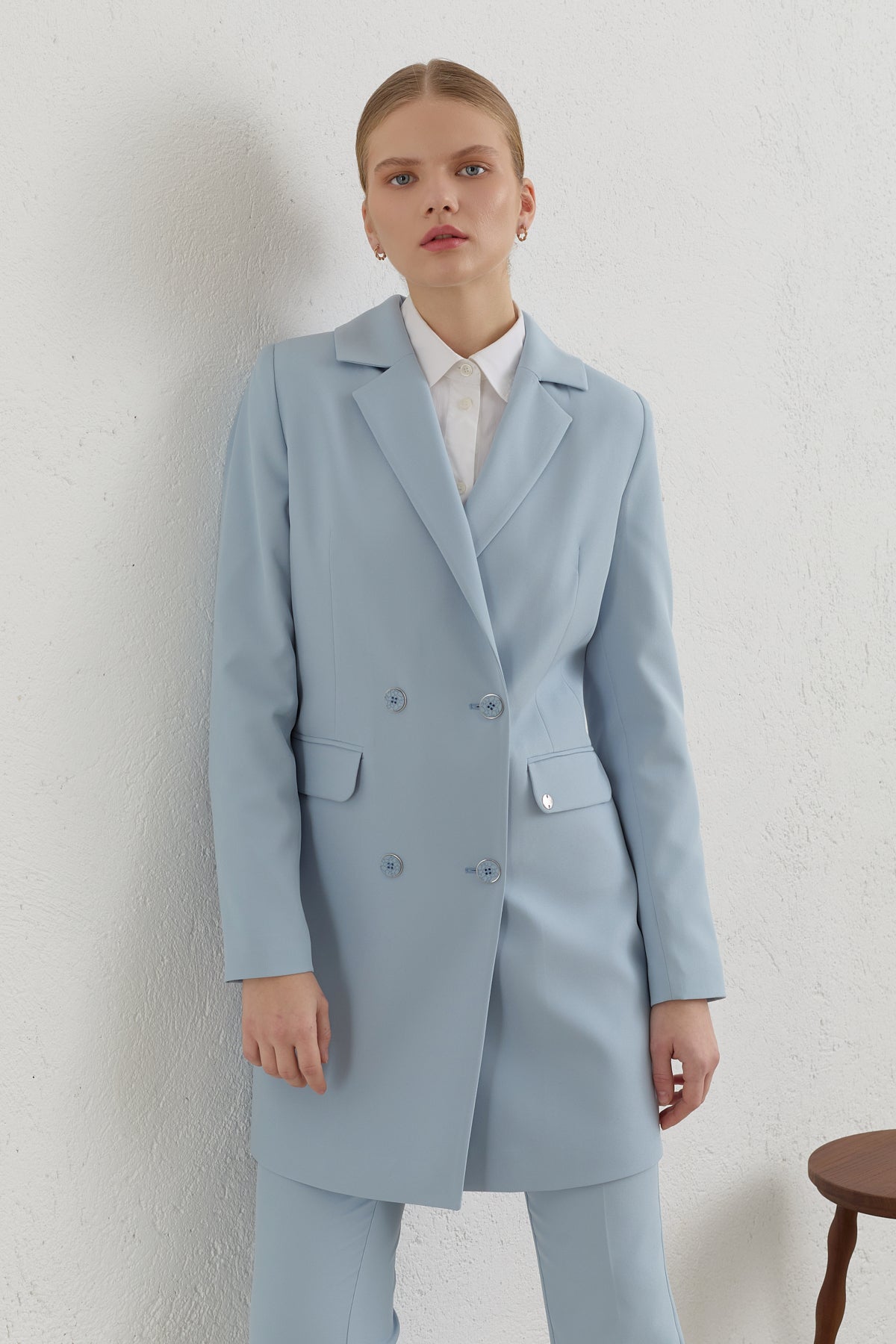 Kruvaze Blazer Basic Ceket - Açık Mavi
