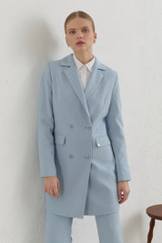 Kruvaze Blazer Basic Ceket - Açık Mavi