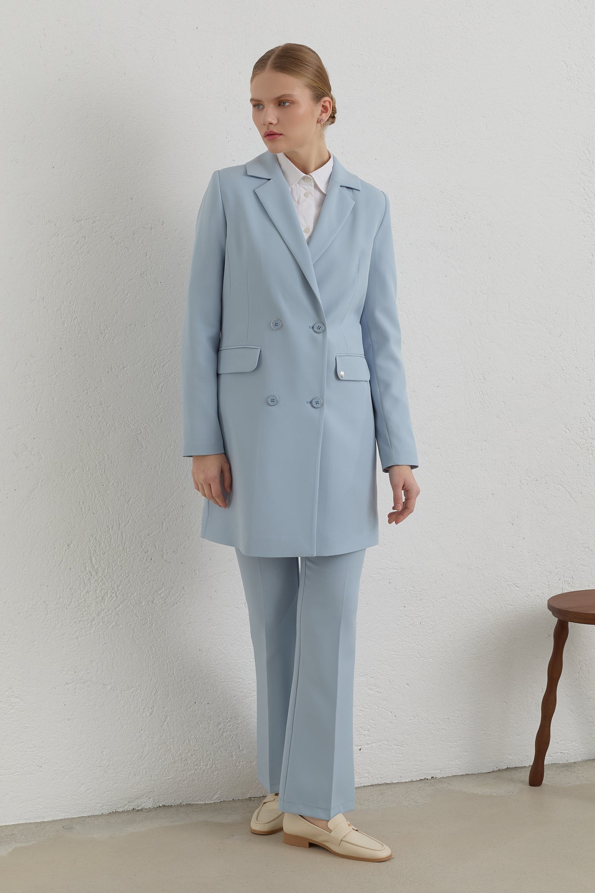 Kruvaze Blazer Basic Ceket - Açık Mavi