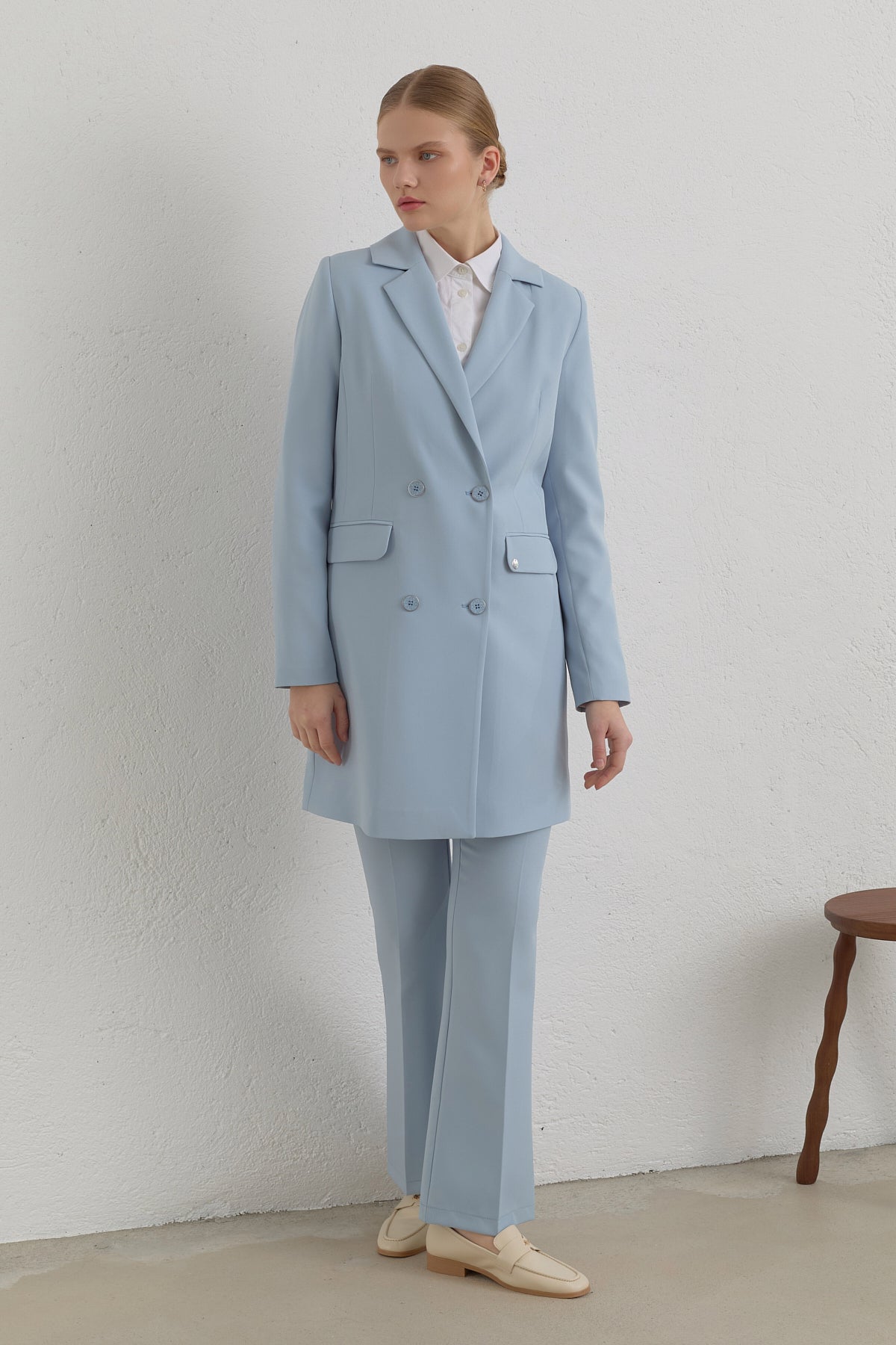 Kruvaze Blazer Ceket - Açık Mavi