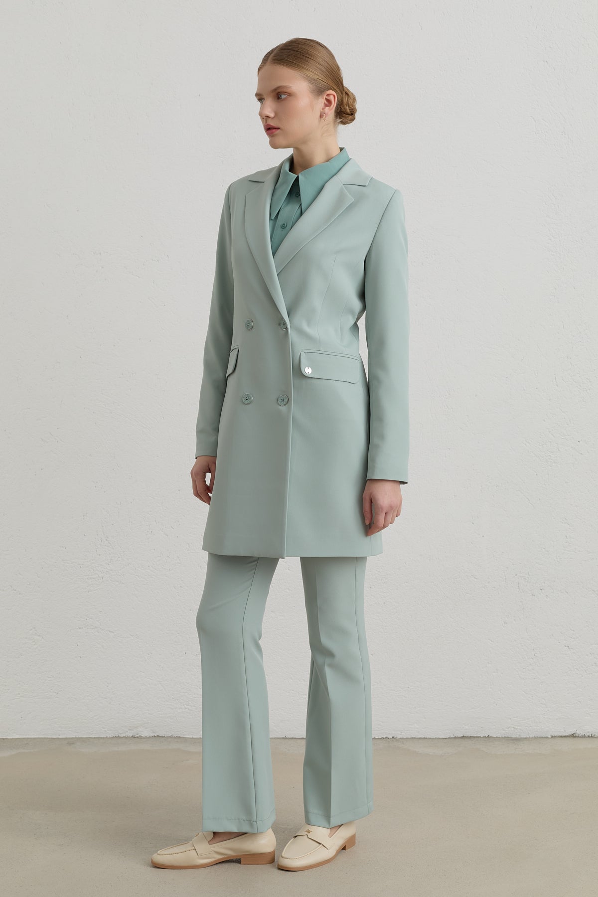 Kruvaze Blazer Basic Ceket - Aqua