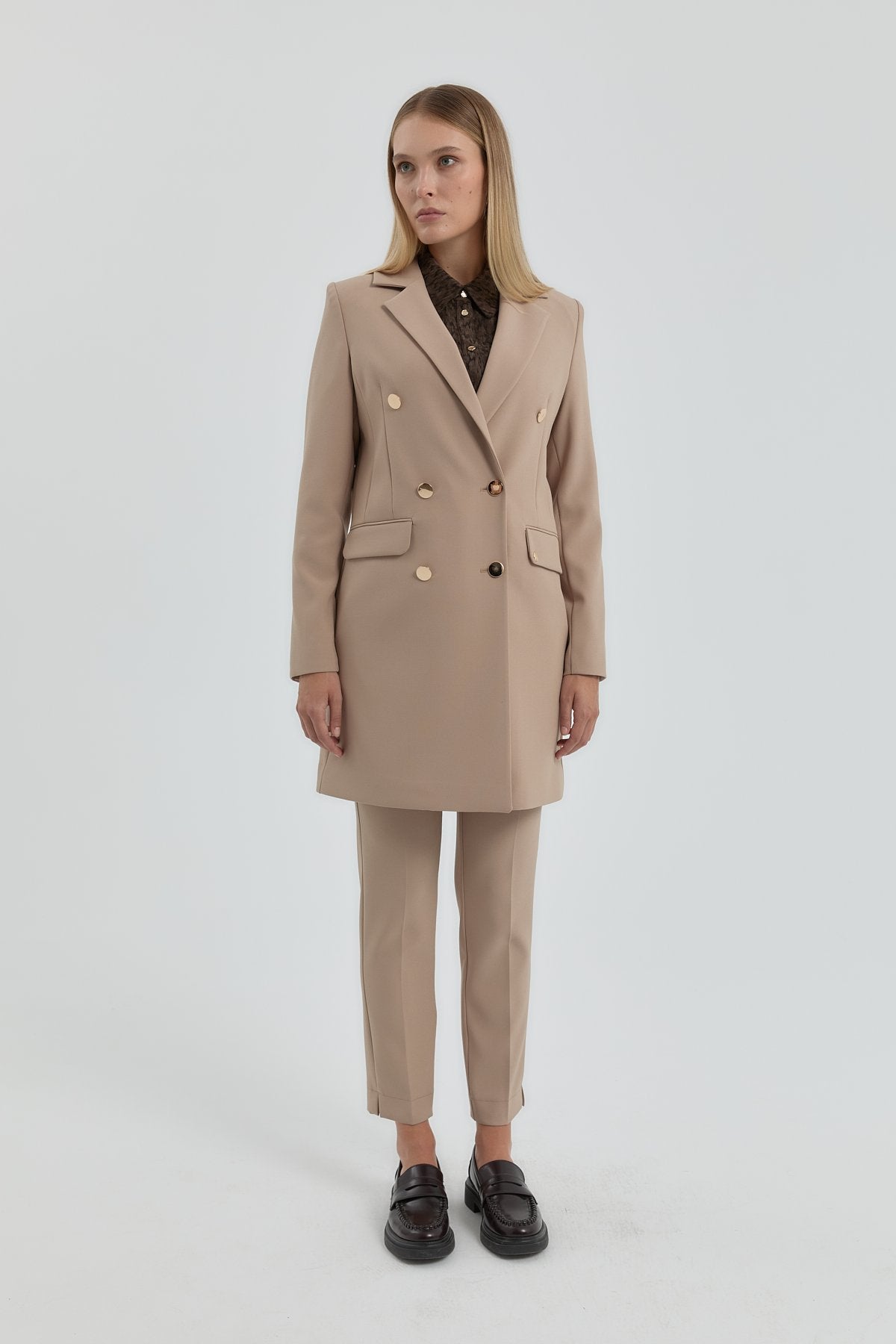 Kruvaze Blazer Ceket - Bej