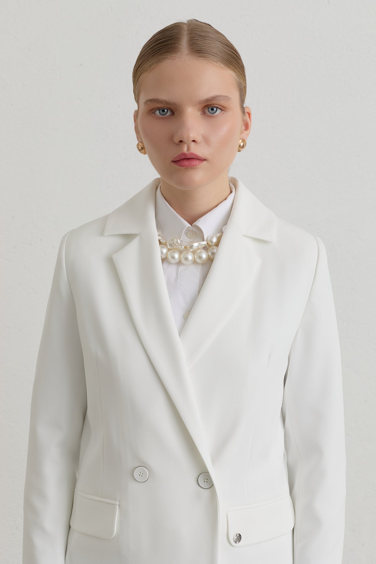 Kruvaze Blazer Basic Ceket - Ekru