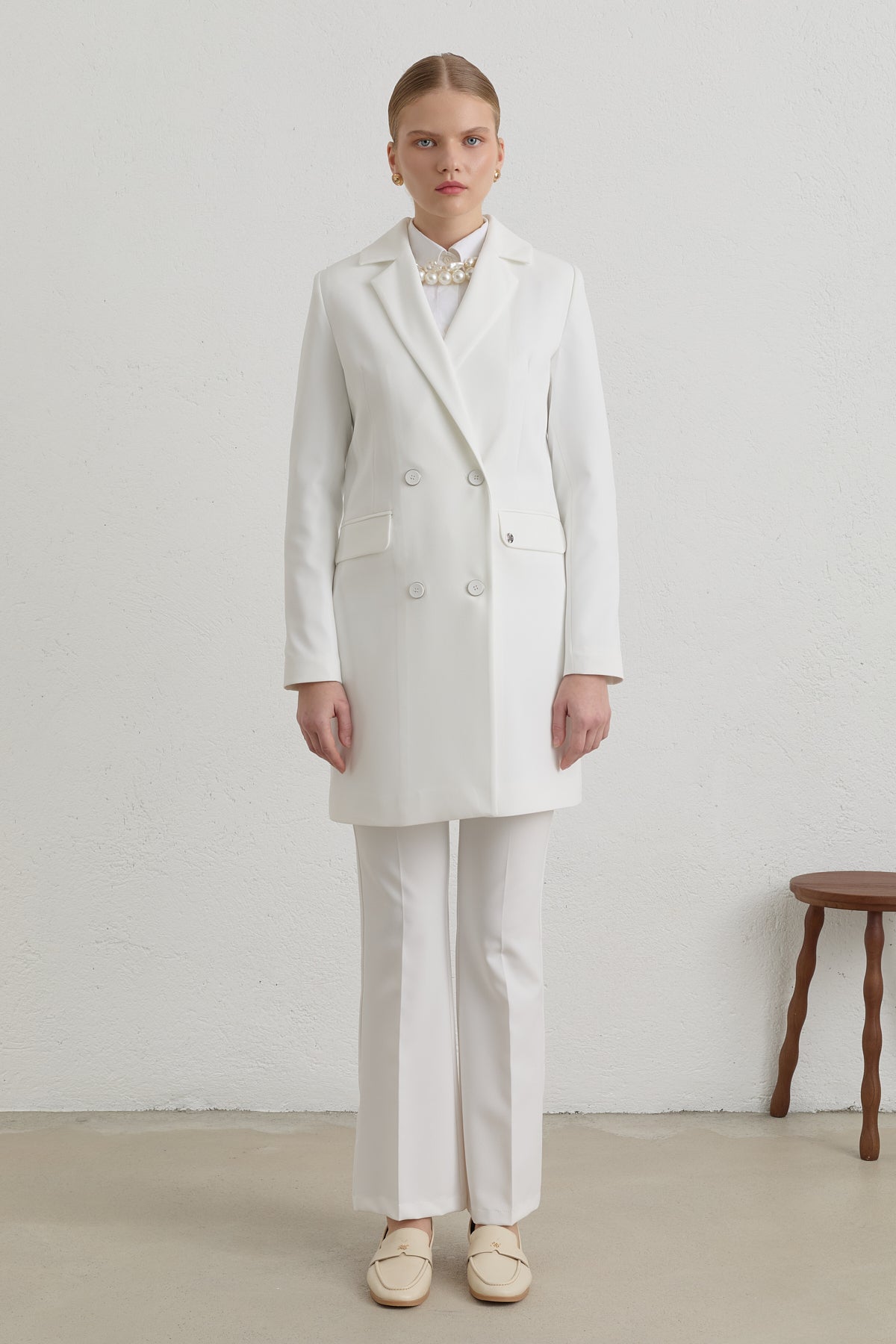 Kruvaze Blazer Basic Ceket - Ekru