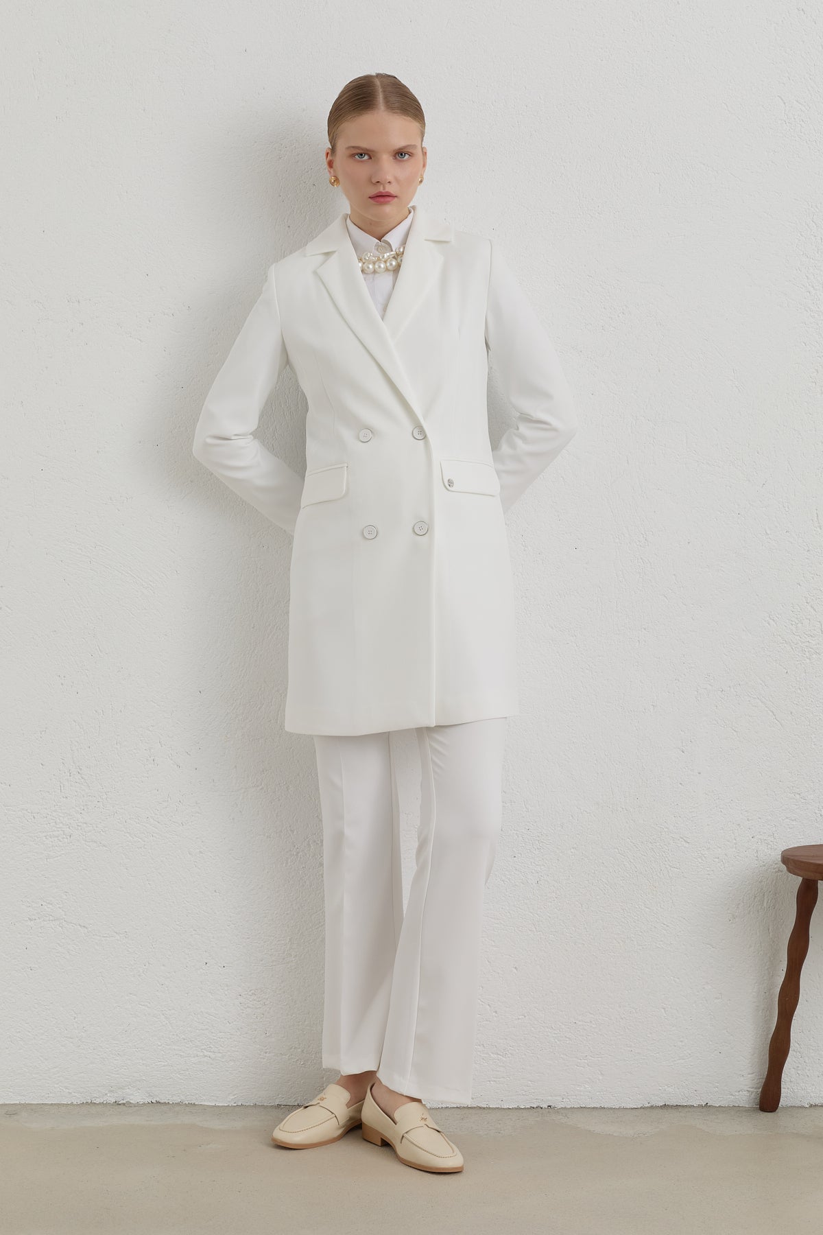 Kruvaze Blazer Basic Ceket - Ekru