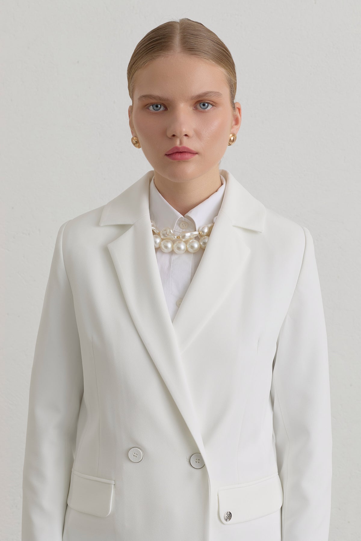 Kruvaze Blazer Ceket - Ekru