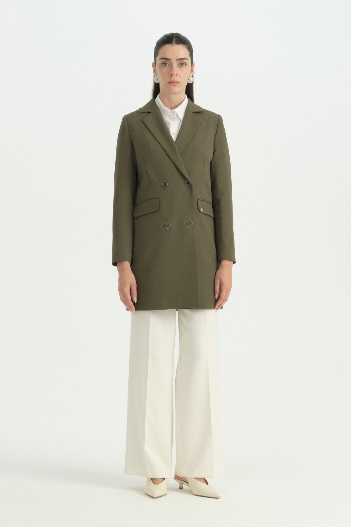 Kruvaze Blazer Ceket - Haki