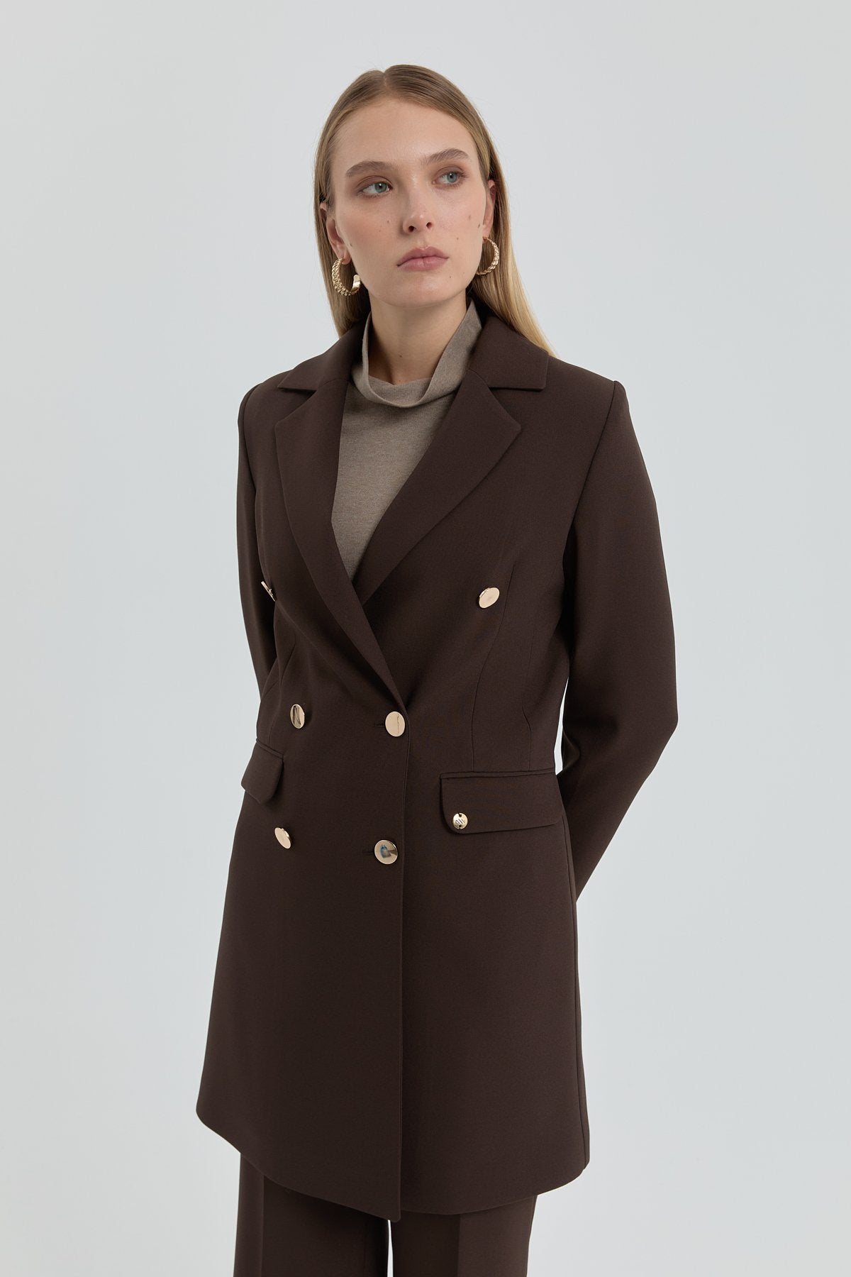 Kruvaze Blazer Ceket - Kahve