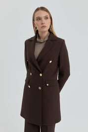 Kruvaze Blazer Ceket - Kahve
