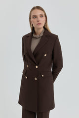 Kruvaze Blazer Ceket - Kahve