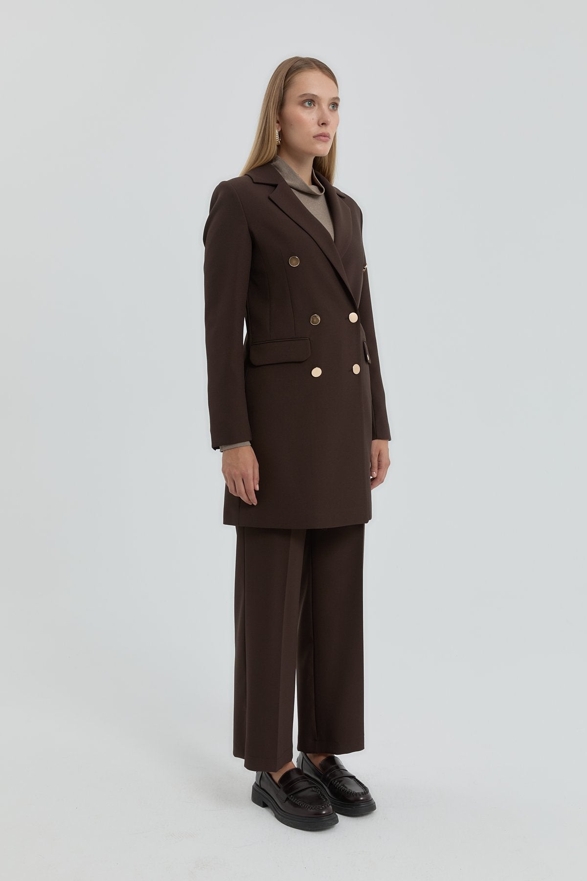 Kruvaze Blazer Ceket - Kahve