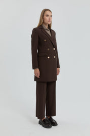 Kruvaze Blazer Ceket - Kahve