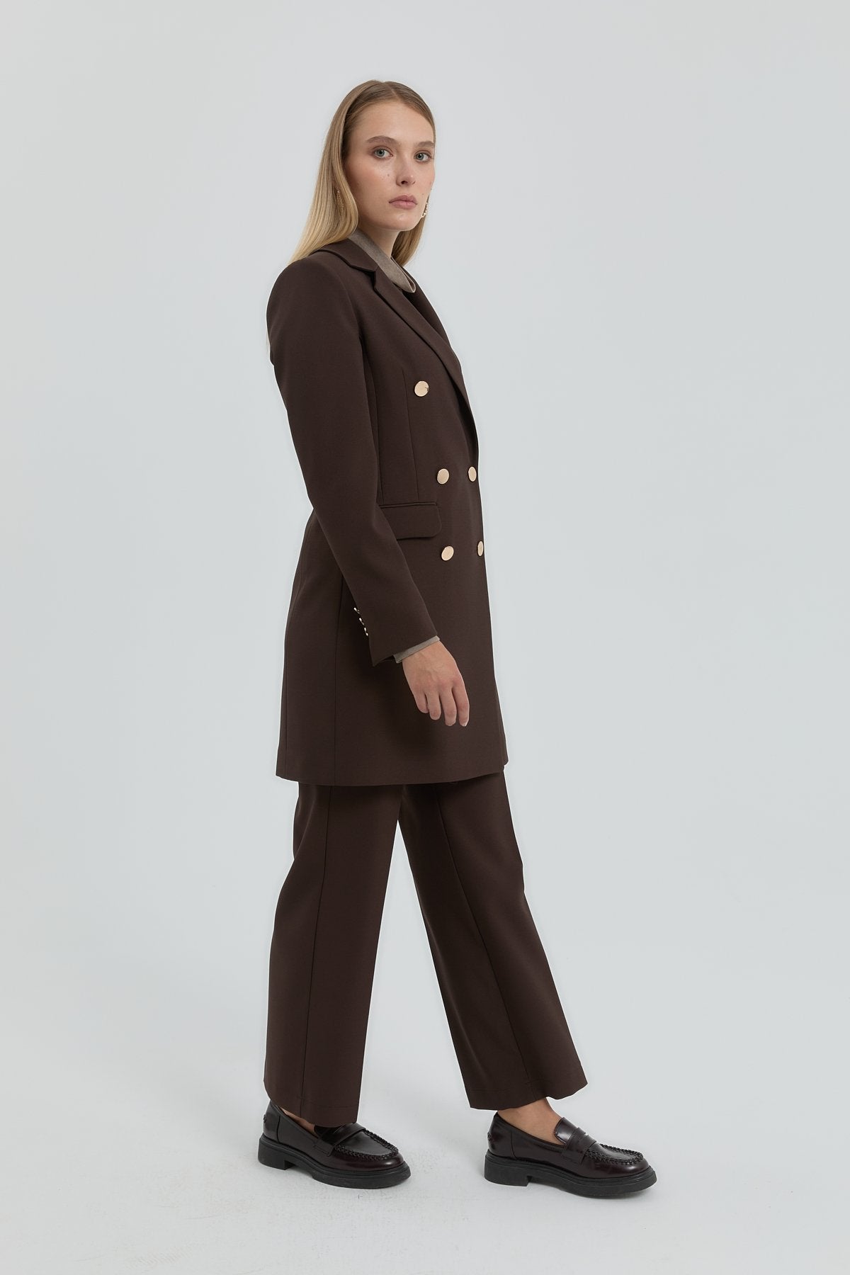 Kruvaze Blazer Ceket - Kahve