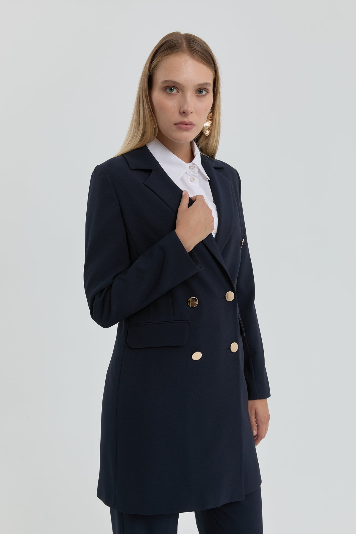 Kruvaze Blazer Ceket - Lacivert