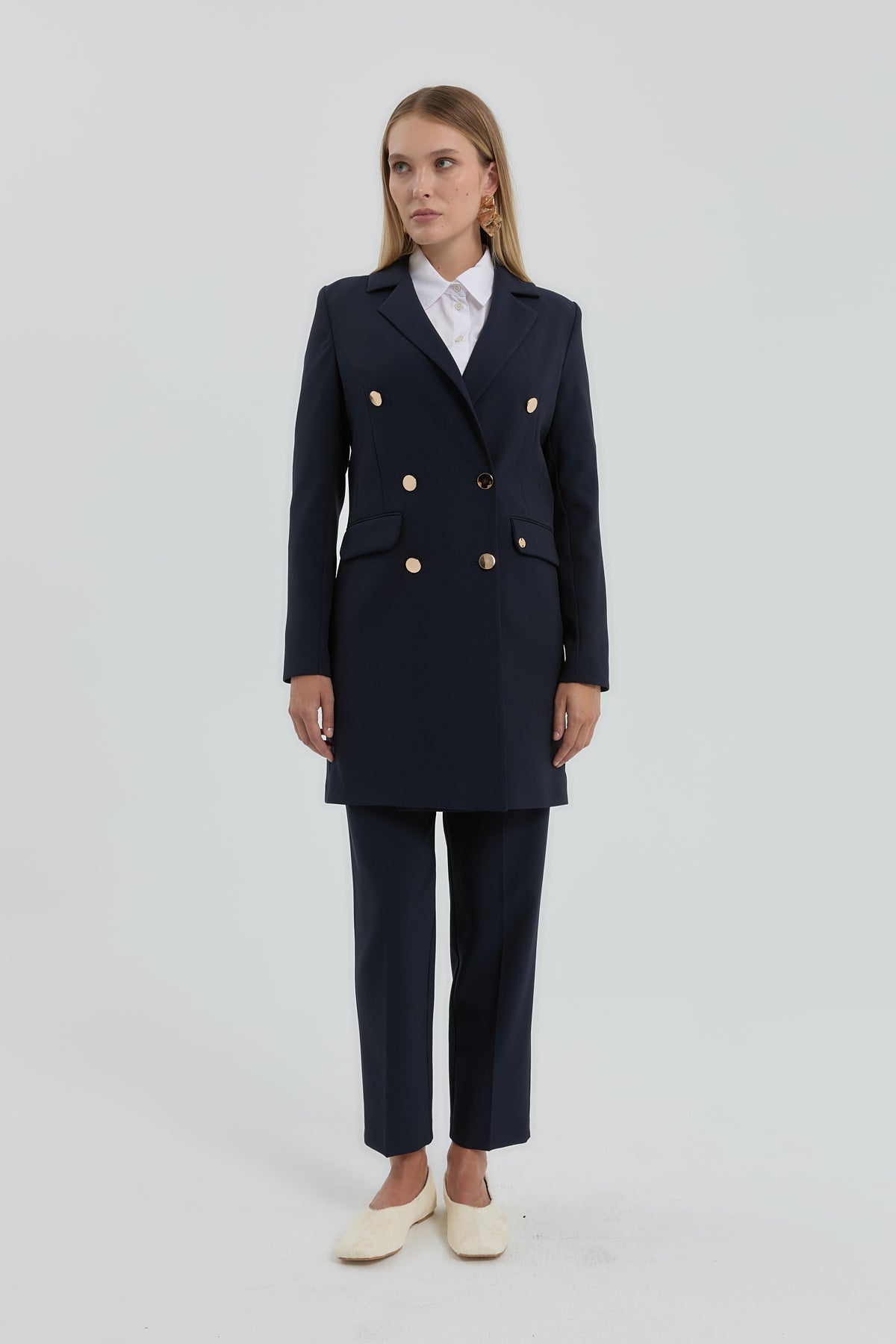 Kruvaze Blazer Ceket - Lacivert