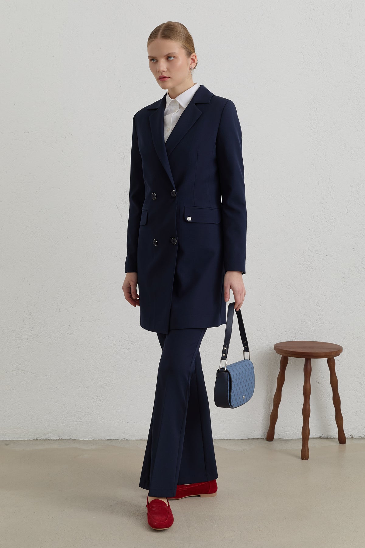 Kruvaze Blazer Basic Ceket - Lacivert