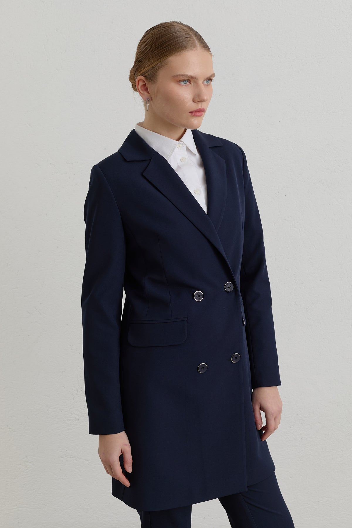 Kruvaze Blazer Basic Ceket - Lacivert